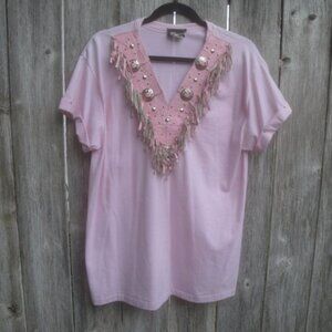 Rare Xperiance Womens Top Size Med Pink Coastal Cowgirl Barbiecore Knit Fringe